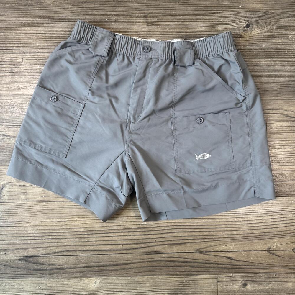 AFTCO Shorts Mens 34 Gray Nylon Cargo Elastic Waist Quick Dry Fishing Outdoor